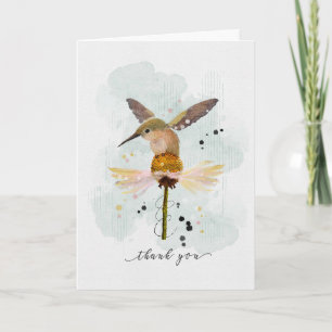 Cartão Obrigado Watercolor Hummingbird na Flor
