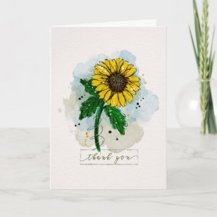 Cartão Obrigado Watercolor SketchyDoodle Sunflower