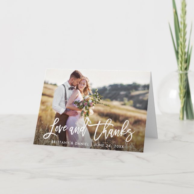 Cartão Obrigados de Amor com Script de Pincel Moderno | D (Frente)