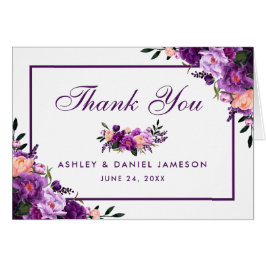 Cartão Obrigados de Casamento Floral Roxo Ultra Violet No