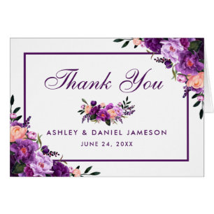 Cartão Obrigados de Casamento Floral Roxo Ultra Violet No