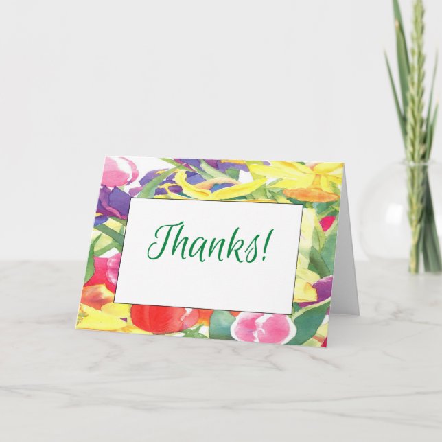 Cartão Obrigados de Flor de Aquarela (Frente)