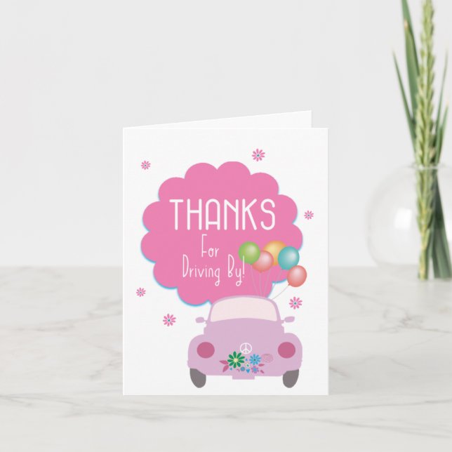 Cartão Obrigados para a condução de veículos cor-de-rosa (Frente)