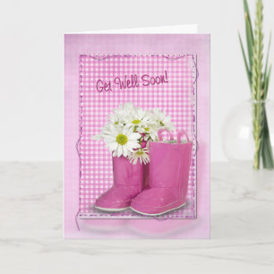 Cartão Obtenha botas e margaridas logo cor-de-rosa boas