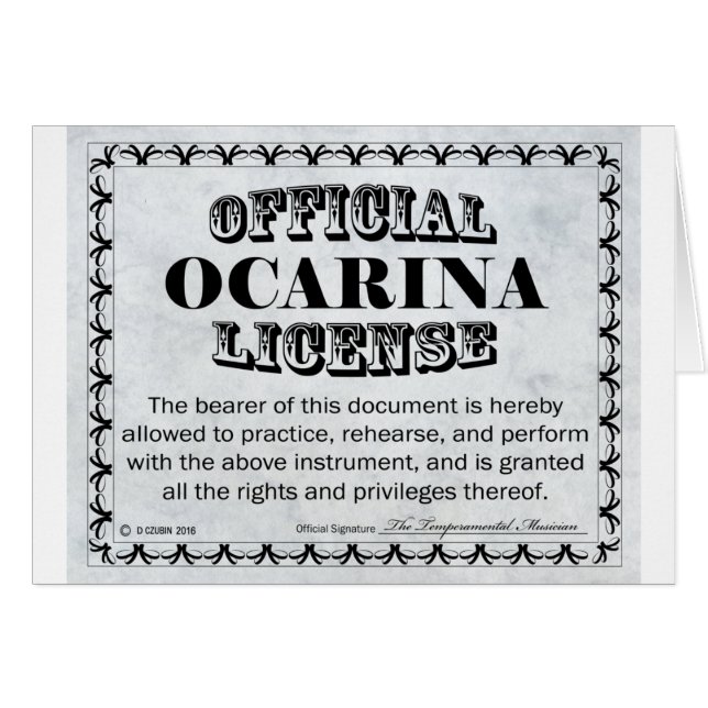 Cartão Ocarina License (Frente Horizontal)