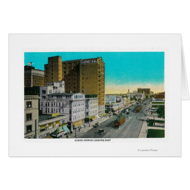 Cartão Ocean Avenue Olhando para Leste, Long Beach (Frente Horizontal)