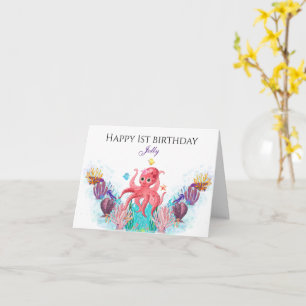 Cartão Ocean Sea Octopus baby feliz aniversário