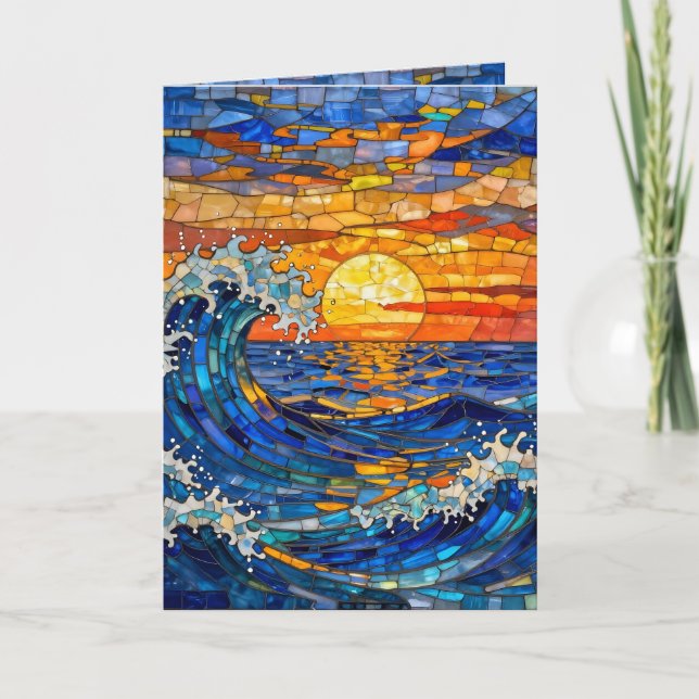 Cartão Oceanic Coastal Ocean Waves Sunset Birthday (Frente)