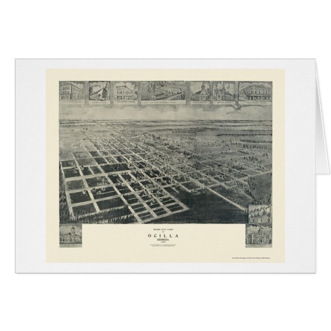 Cartão Ocilla, mapa panorâmico de GA - 1908 (Frente Horizontal)