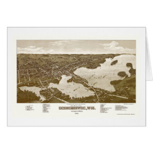 Cartão Oconomowoc, mapa panorâmico dos WI - 1885