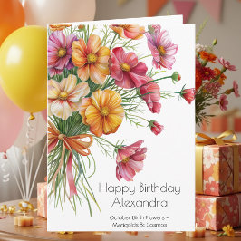 Cartão October Birth Month Flowers Happy Birthday
