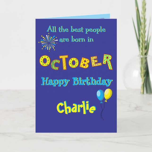 Cartão October Birthday Folded Greeting Card (Frente)