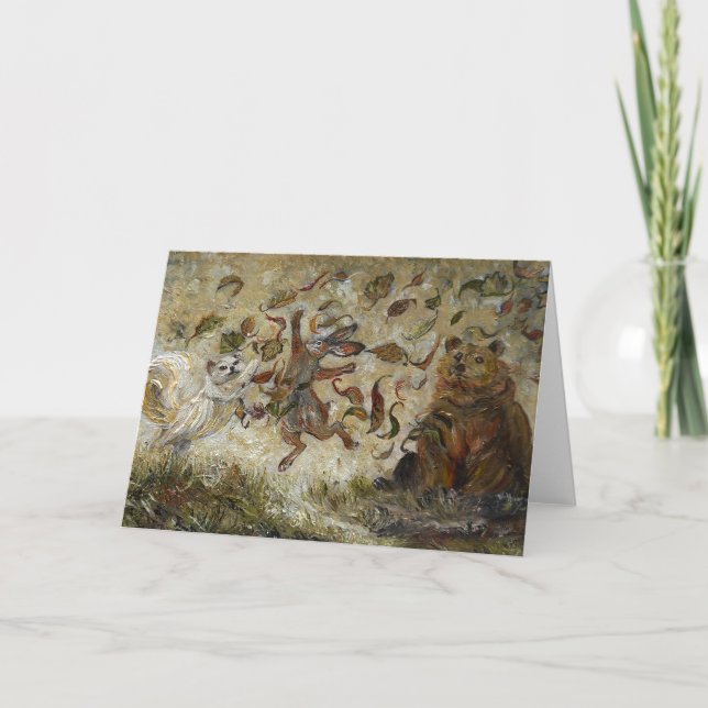 Cartão October Fun Whimsical Autumn Forest Animals  (Frente)