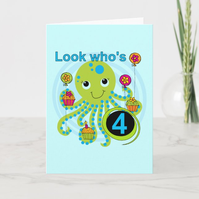 Cartão Octopus 4th Birthday T shirts e presentes (Frente)