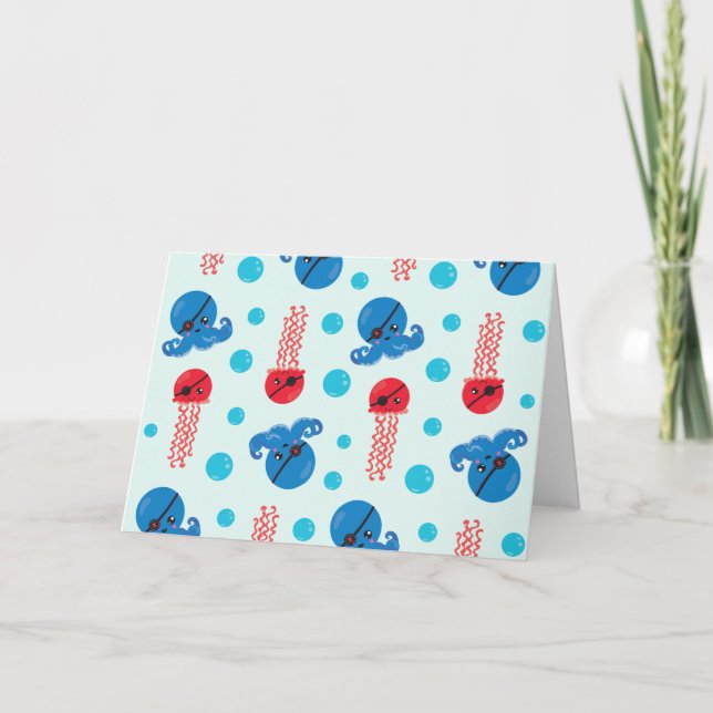 Cartão Octopus Pirata, Jellyfish Pirata, Animais do Mar (Frente)