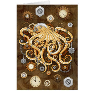Cartão Octopus Steampunk Surreal Style Machine