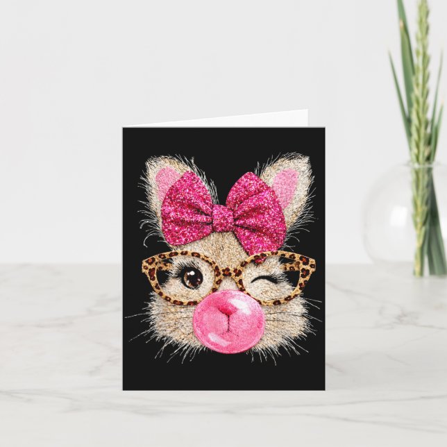 Cartão Óculos de Face de Coelhinho Fofo Chiclete Rosa Coe (Frente)