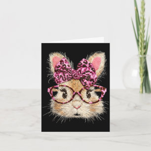Cartão óculos de rosto de coelho engraçado bandana leopar
