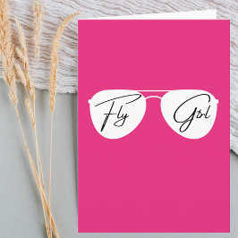 Cartão Óculos de sol de aerógrafo de menina voadora, belo