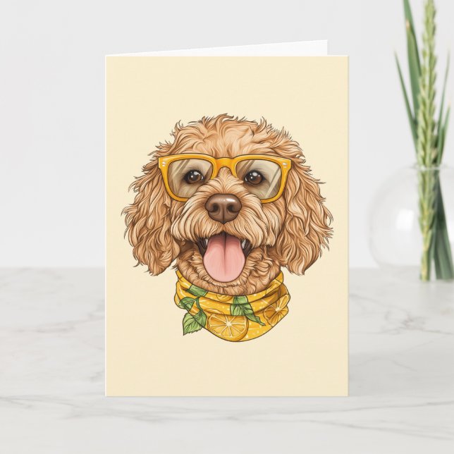 Cartão Óculos de Sol de Cachorro Goldendoodle Fofos Laran (Frente)