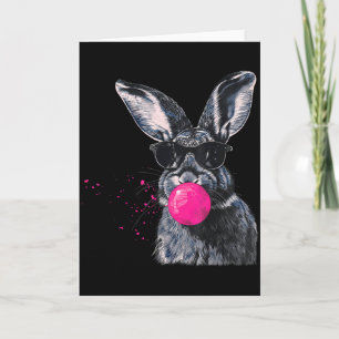 Cartão Óculos de sol Vintage Bunny Face soprando Chiclete