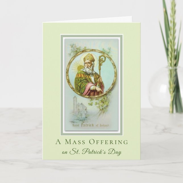 Cartão Oferta de Missa Católica Dia de São Patrício Trevo (Frente)