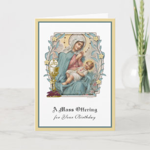 Cartão Oferta de missa de aniversário católica Jesus Euca