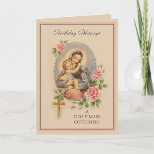 Cartão Oferta de Missa de Aniversário Religiosa Virgem Ma