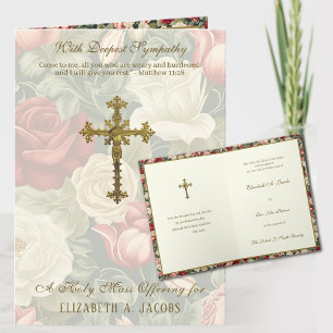 Cartão Oferta de Missa de Simpatia Católica Crucifixo Ros