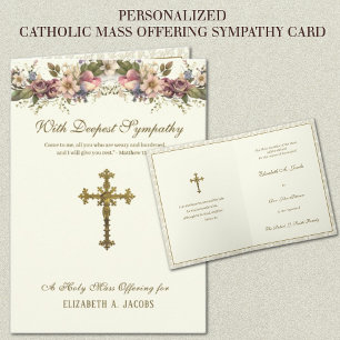 Cartão Oferta de Missa de Sinto Católico Crucifixo Floral