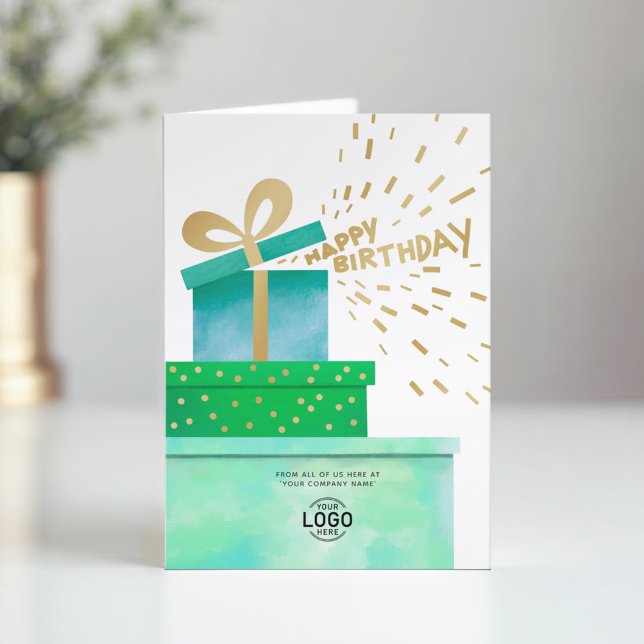 Cartão Ofertas de logotipo Feliz aniversário Boxes verdes (Criador carregado)