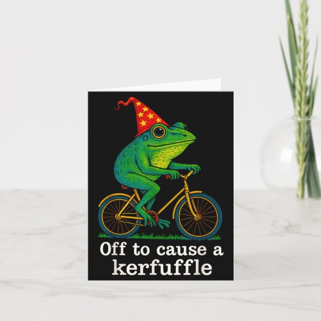 Cartão Off To Cause A Kerfuffle Funny Frog Wizard Bicycle (Frente)