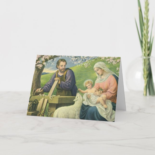 Cartão Oficina de José com Maria e Menino Jesus (Frente)