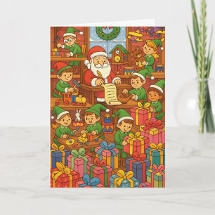 Cartão Oficina do Papai Noel Elfos Ocupados Natal Persona