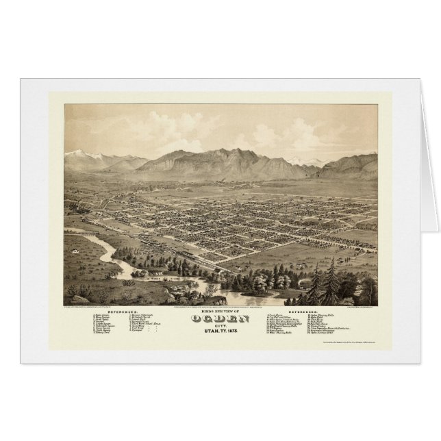 Cartão Ogden, mapa panorâmico de UT - 1875 (Frente Horizontal)