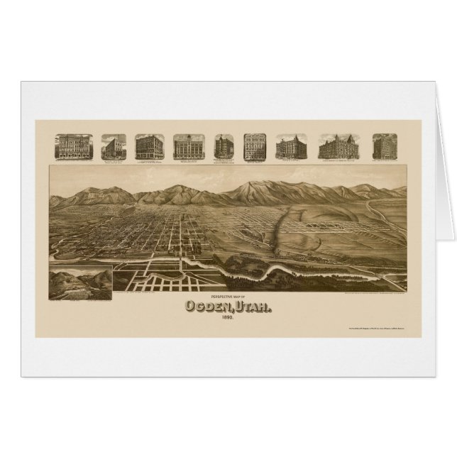 Cartão Ogden, mapa panorâmico de UT - 1890 (Frente Horizontal)