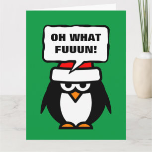Cartão Oh What Fun penguin cartoon extra large Christmas