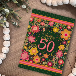 Cartão Olá, 50 Bonito Diversão Floral de Aniversário Insp