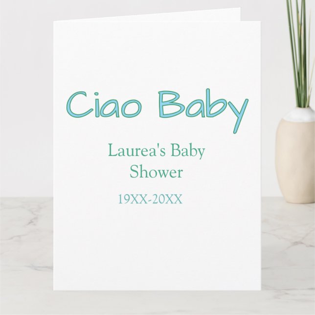Cartão Olá bebê azul verde pastel nome data do chá de beb (Frente)