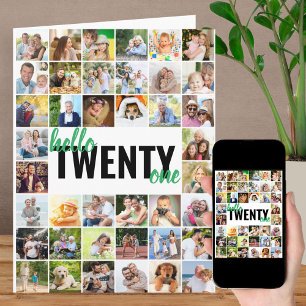 Cartão Olá Colagem de Fotos de Aniversário de 21 anos