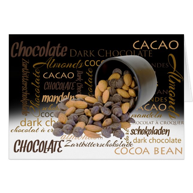 Cartão Olá Nuvem de Palavras de Chocolate Bits e Amêndoas (Frente Horizontal)