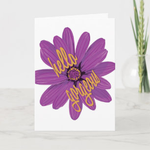 Cartão Olá, Púrpura e Flor Laranja Gordo