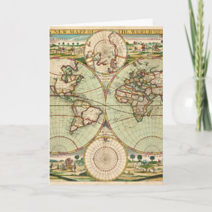 Cartão Old Antique General World Map Folded Greeting Card