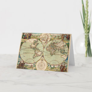Cartão Old Antique General World Map Folded Greeting Card