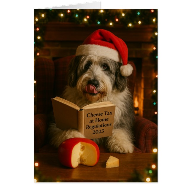 Cartão Old English Sheepdog 'Cheese Tax' Christmas card (Frente)