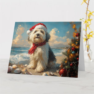 Cartão Old English Sheepdog Christmas Vintage Beach
