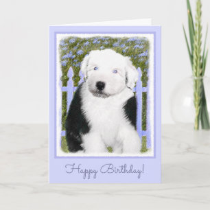 Cartão Old English Sheepdog Puppy Painting - Dog Art