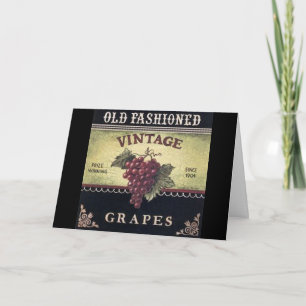 Cartão Old Fashion Vintage Grapes, Purple and Black Wine