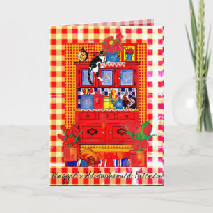 Cartão Old Fashioned Kitchen Cupboard with Cat Note Card