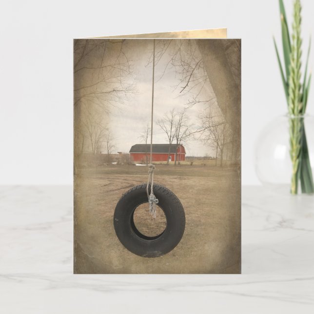 Cartão old tire swing with barn Retriement (Frente)